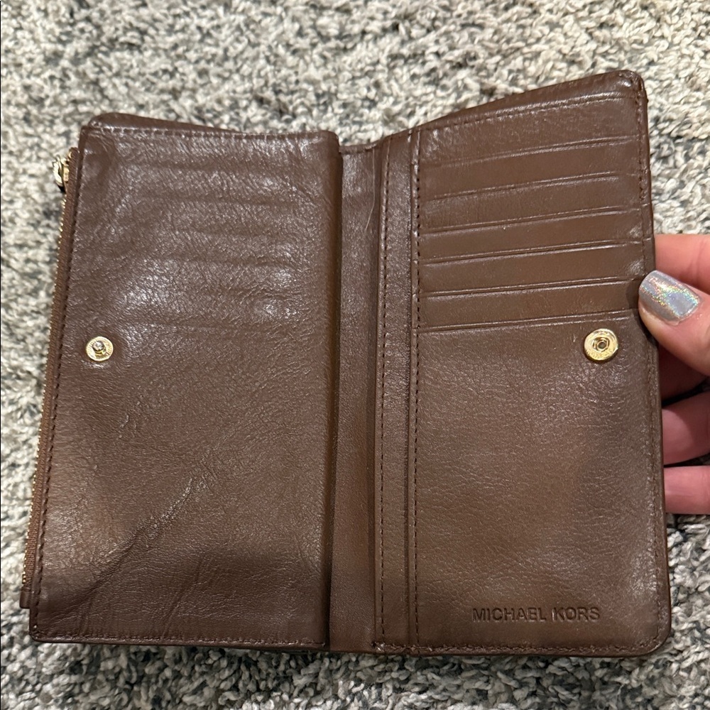 Michael Kors Monogram Brown Tan Wallet big valley studded clutch MK designer - Picture 7 of 10